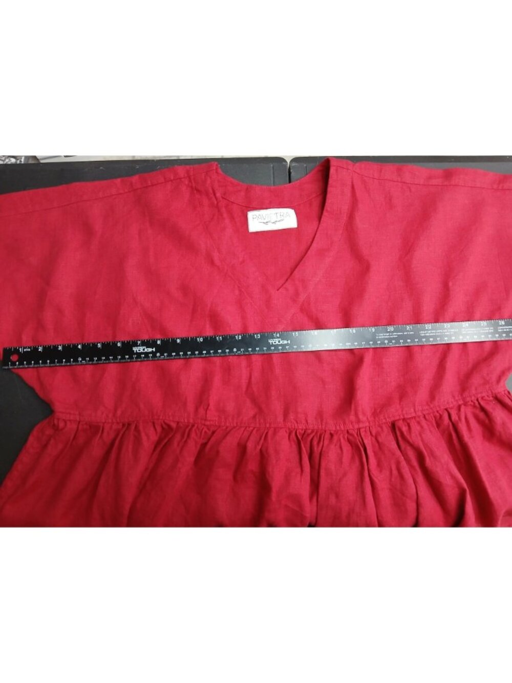 Pavietra Womens Red Linen Peplum Ruffled Peplum Linen Top V Neck - Picture 11 of 12